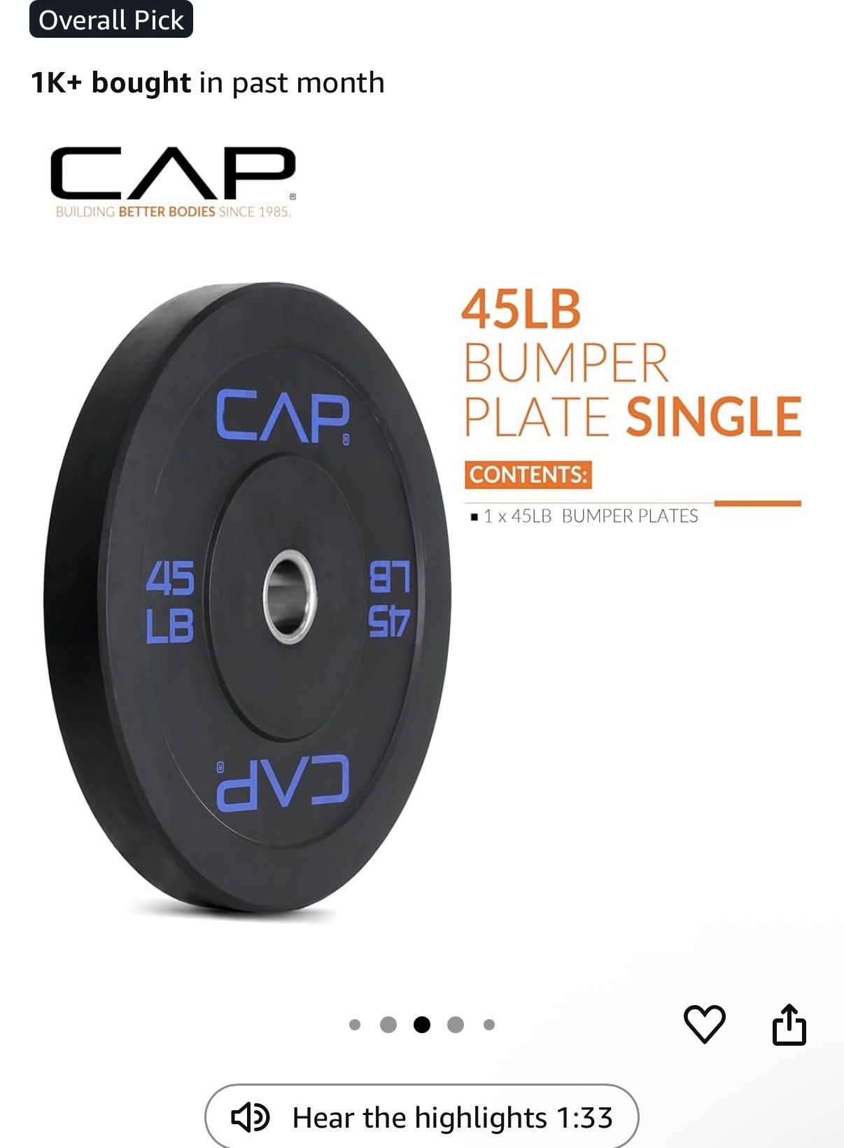 CAP Barbell Rubber Olympic Bumper Plate 25s And 45s Home gym Workout Equipment