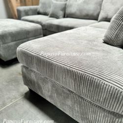 New STORAGE OTTOMAN L Shape Sectional Couch Sofa Chaise Set Soft Fabric Grey Corner