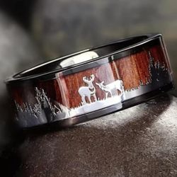 Men's 8mm Tungsten Deer Stag Comfort-Fit Engagement Wedding Band 10