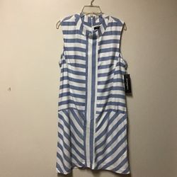 Women’s SHARAGANO 100% rayon blue & ivory sleeveless dress… Size 12