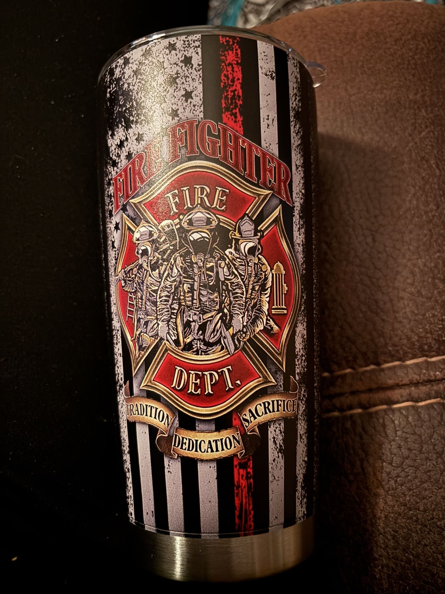 Firefighter 20 Oz Metal Car Cup