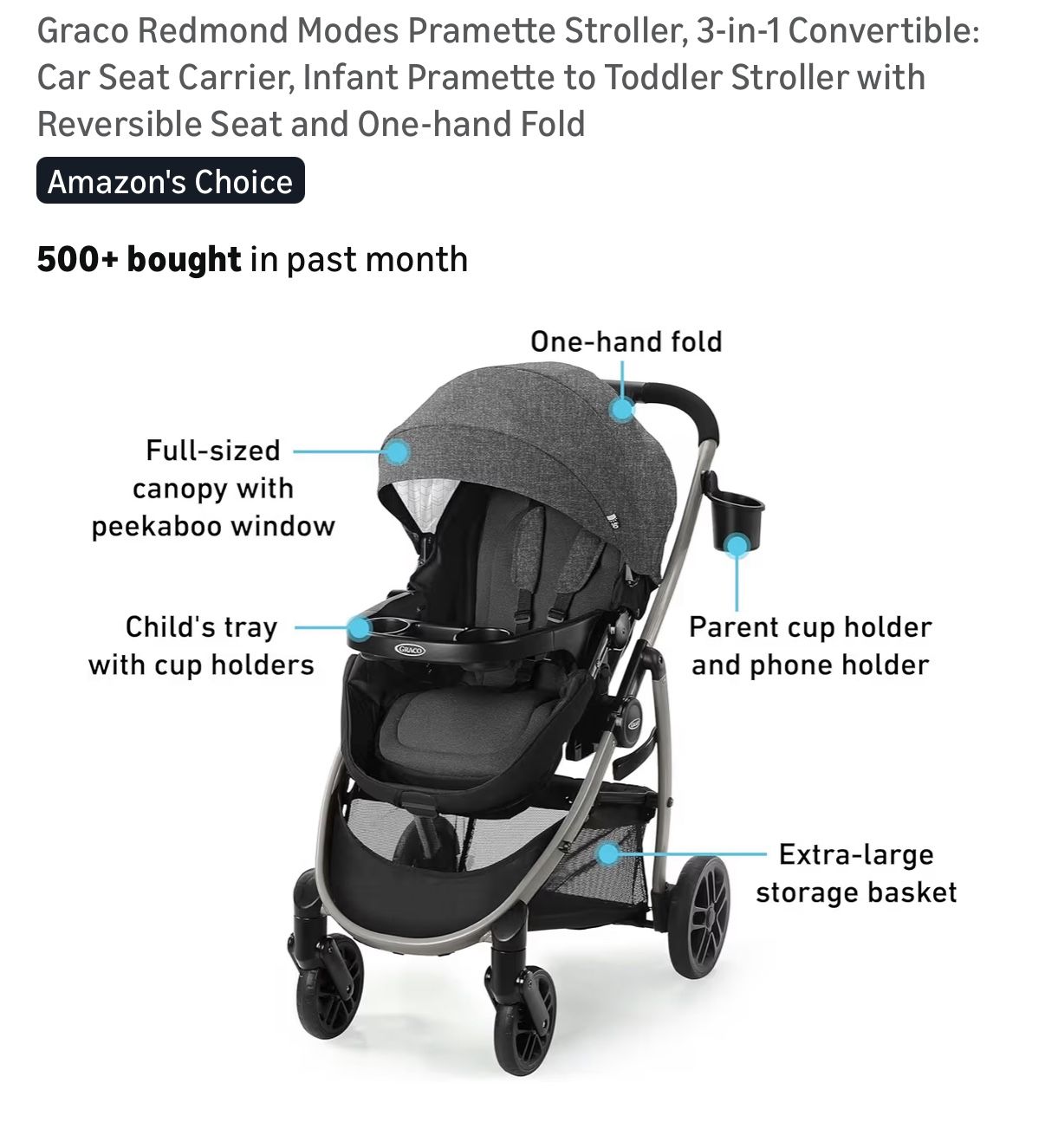 Graco Redmond Modes Pramette Stroller, 3-in-1 Convertible