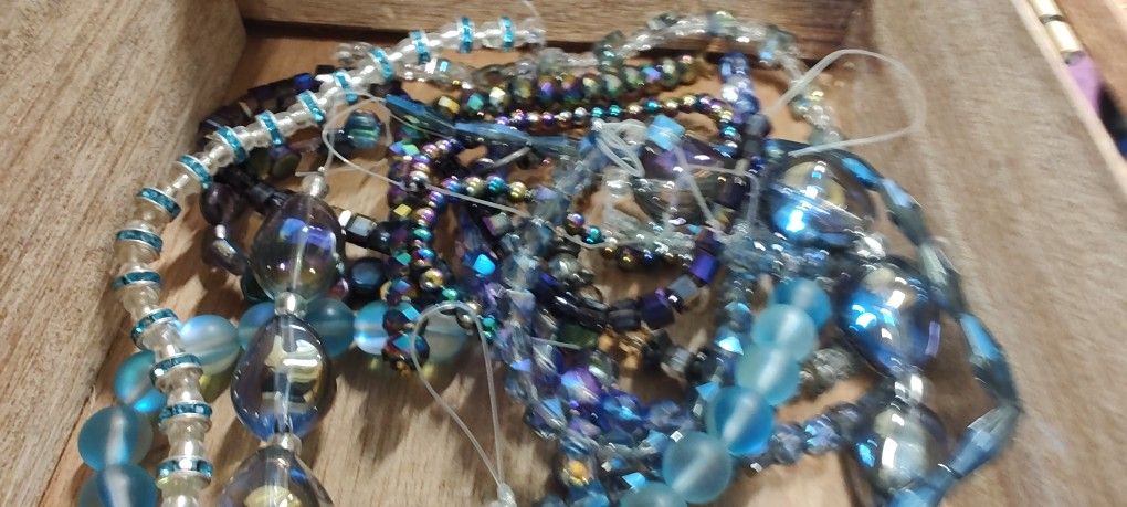 Lot Of Several Strands Of Glass Beads In The Blue Color Range