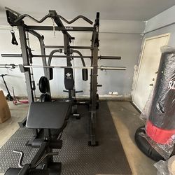 Vesta Fitness Smith Machine 2001 w/Bench Attachment | 230lb Bumpers Weights | 7ft Olympic Bar | Fitness | Gym Equipment | FREE DELIVERY & INSTALL🚚