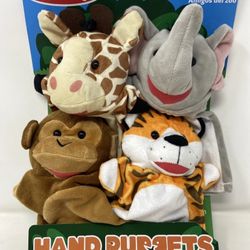 Melissa And Doug Zoo Friends Hand Puppets Elephant Giraffe Monkey Tiger New
