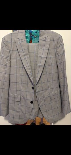 100% Wool Grey Windowpane Suit Size 49R