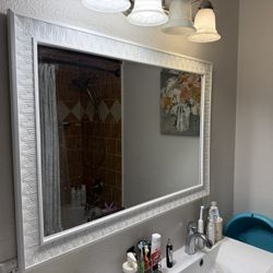 White Wooden Frame Mirror 