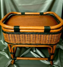 MCM Rattan & Bamboo Accent Table Italy During 1960s or 1970's. 18/19.5/12