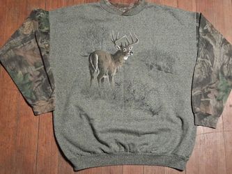 Adult Size Xlarge Deer Graphic Camo Sleeve Crewneck Sweatshirt