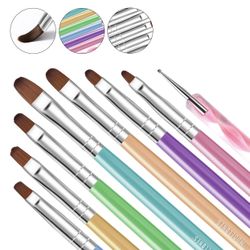 8Pcs Nail Art Brush Set, 7Pcs Gel Nail Brushes with 1Pcs Nail Dotting Tool