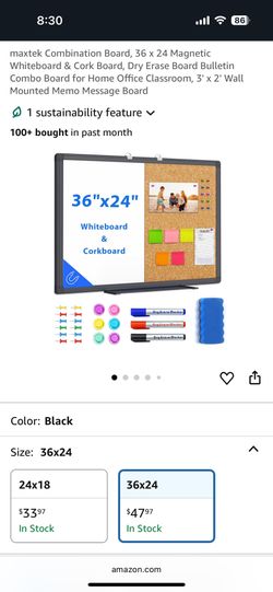 maxtek Combination Board, 36 x 24 Magnetic Whiteboard & Cork Board, Dry Erase Board Bulletin Combo Board for Home Office Classroom, 3' x 2' Wall Mount
