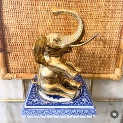 Vintage 10” H Solid Brass Elephant Figurine