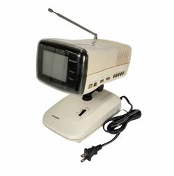 Vintage 1986 Sharp 3LS36(W) White 3.5-inch Space Age Color CRT TV - Power Tested