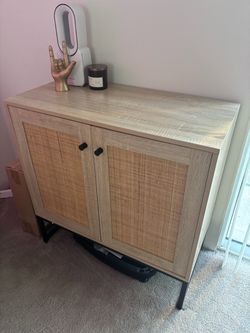 Rattan Door Cabinet with Metal Legs