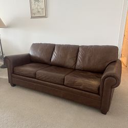 Ethan Allen Leather Sofa Bed Couch 
