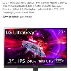 LG 27” 1440p 240Hz gaming monitor 