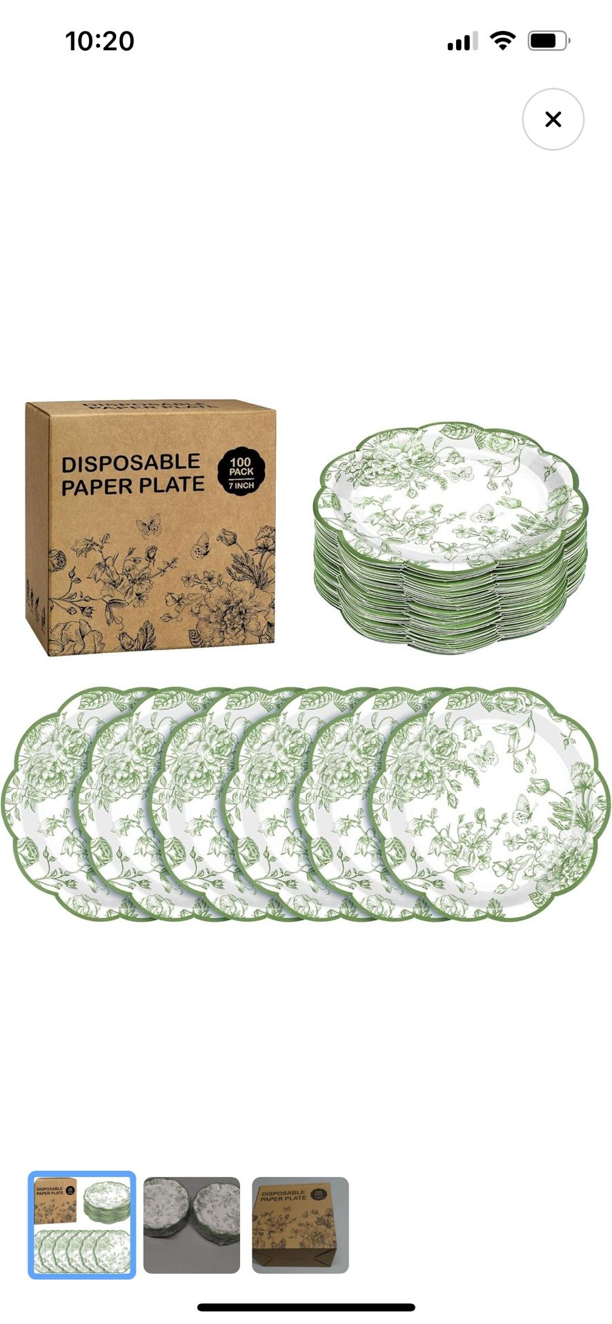 100 Pieces Sage Green Flower Paper Plates 7 Inches