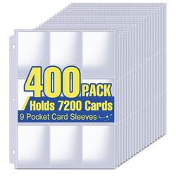 7200 Pockets Card Sleeves Binder Sheets, 9 Pocket Card Sleeves for 3 Ring Binder, Trading Cards Sleeves Fit for Baseball, Football, Game, Business Car