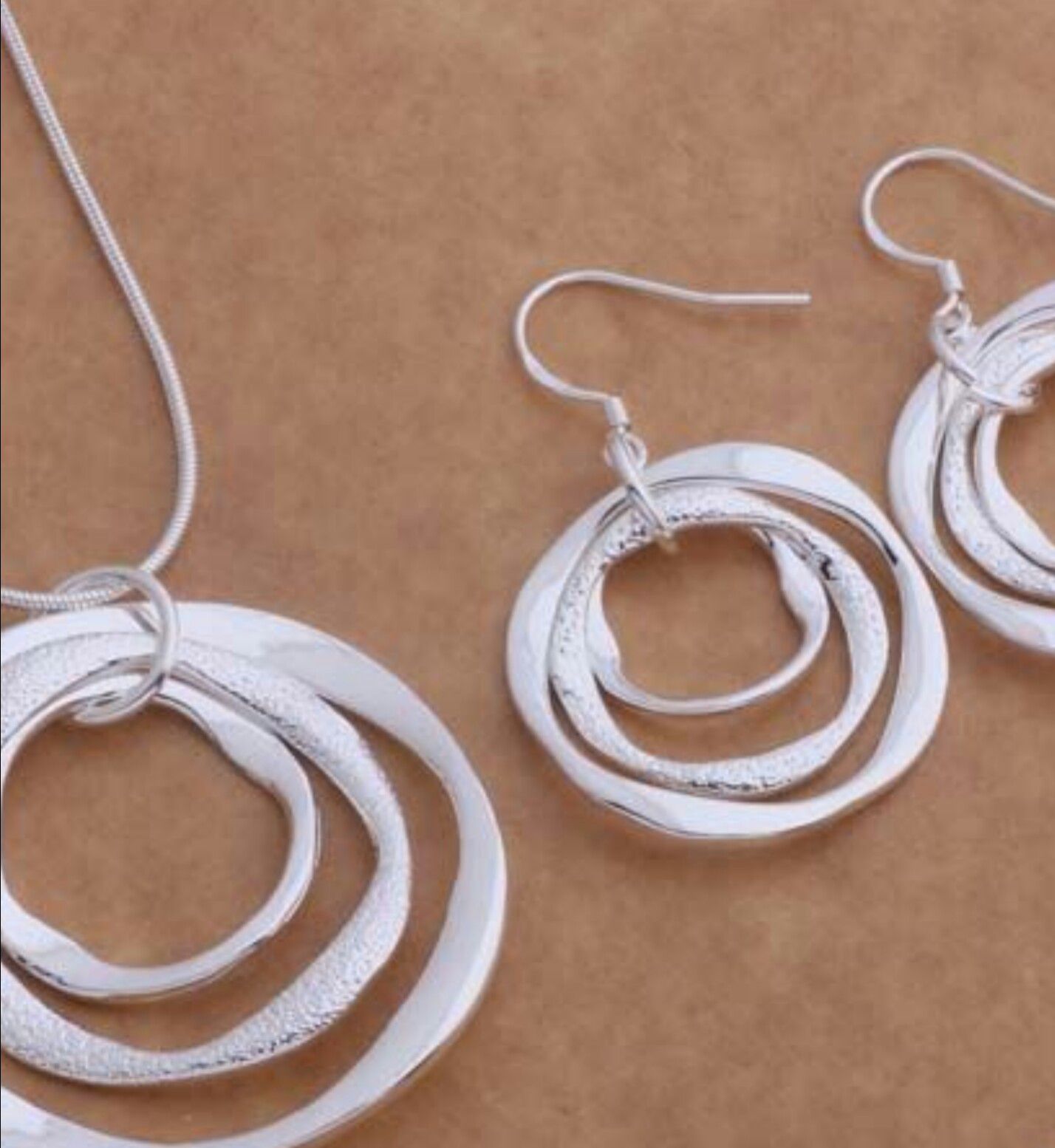 925 Sterling Silver Circular Strips Necklace & Earrings Set