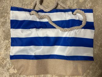 Blue and white striped beach bag with rope handles new
