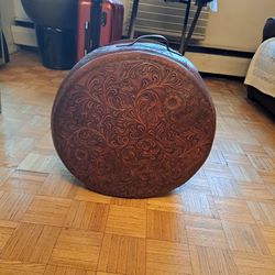 Peruvian Hand Tooled Leather Ottoman