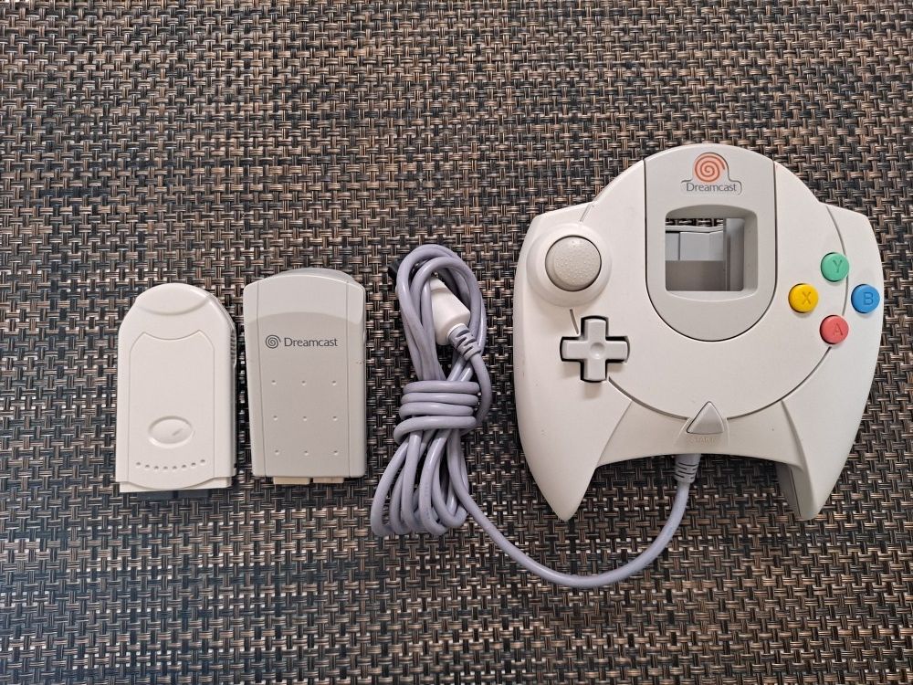 Sega Dreamcast Controller White Model HKT-7700, Comes With Sega Dreamcast Jump Packtremor Rumble Vibration Pack Model -HKT-8600, & Memory Card  