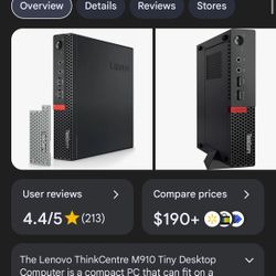 Lenovo ThinkCentre M910q MFF, Intel Core i5-7500T, 8GB RAM, 256GB SSD, W10 Pro