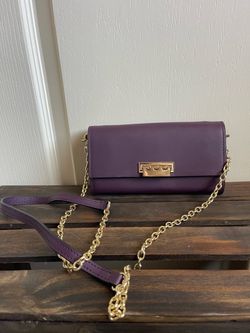 Purple Leather Crossbody Bag with Gold Chain