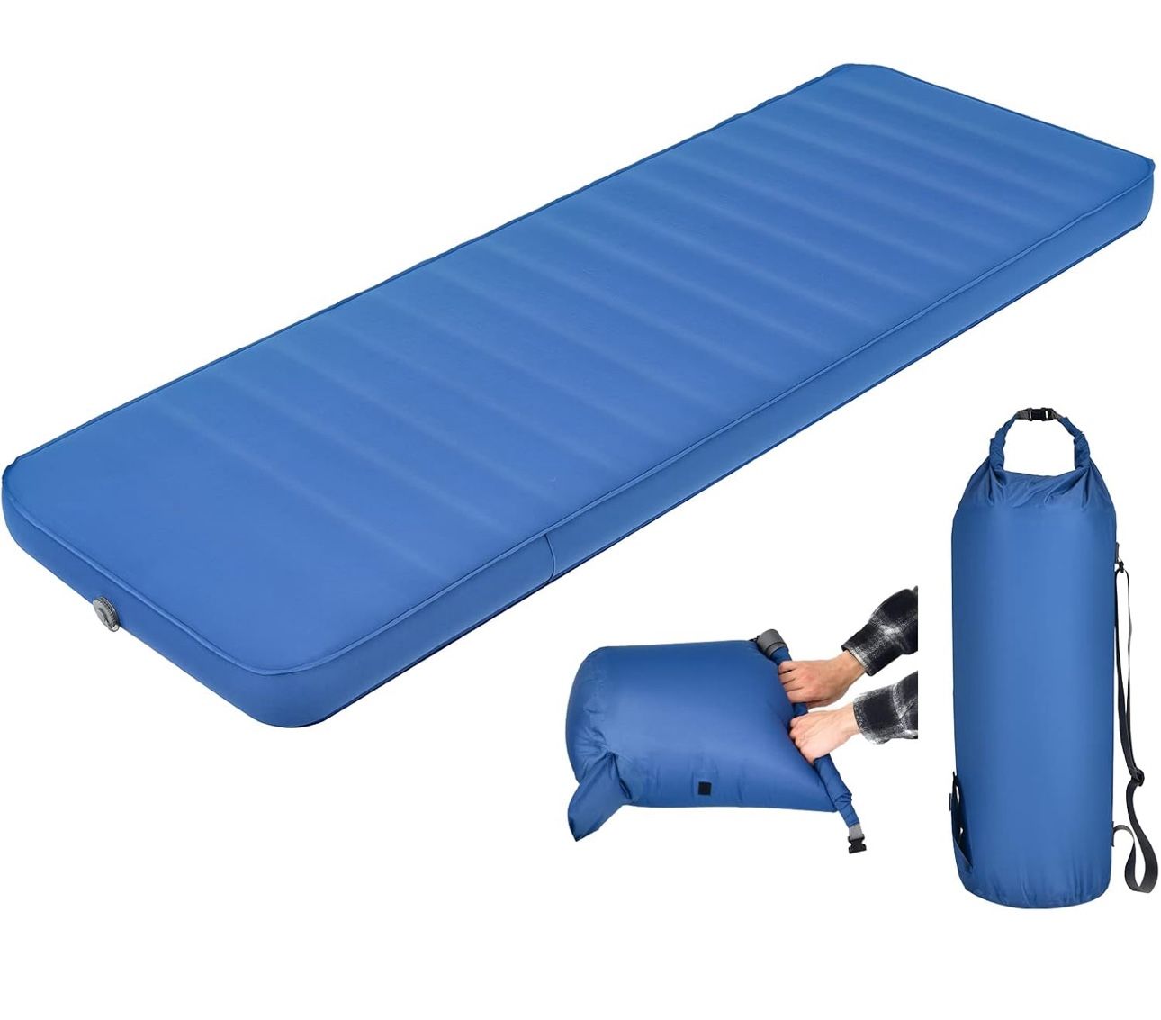 Sleeping Pad for Camping with 2-in-1 Air Pump Sack Carry Bag, 4inch Inflatable Camping Mattress for Backpacking Hiking Car Traveling, Waterproof Ultra