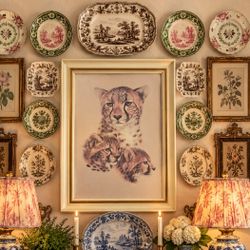 vintage Framed Cheetahs Art Gallery Wall Hanging Mid Century Signed Print Glass Grandmillennial MCM