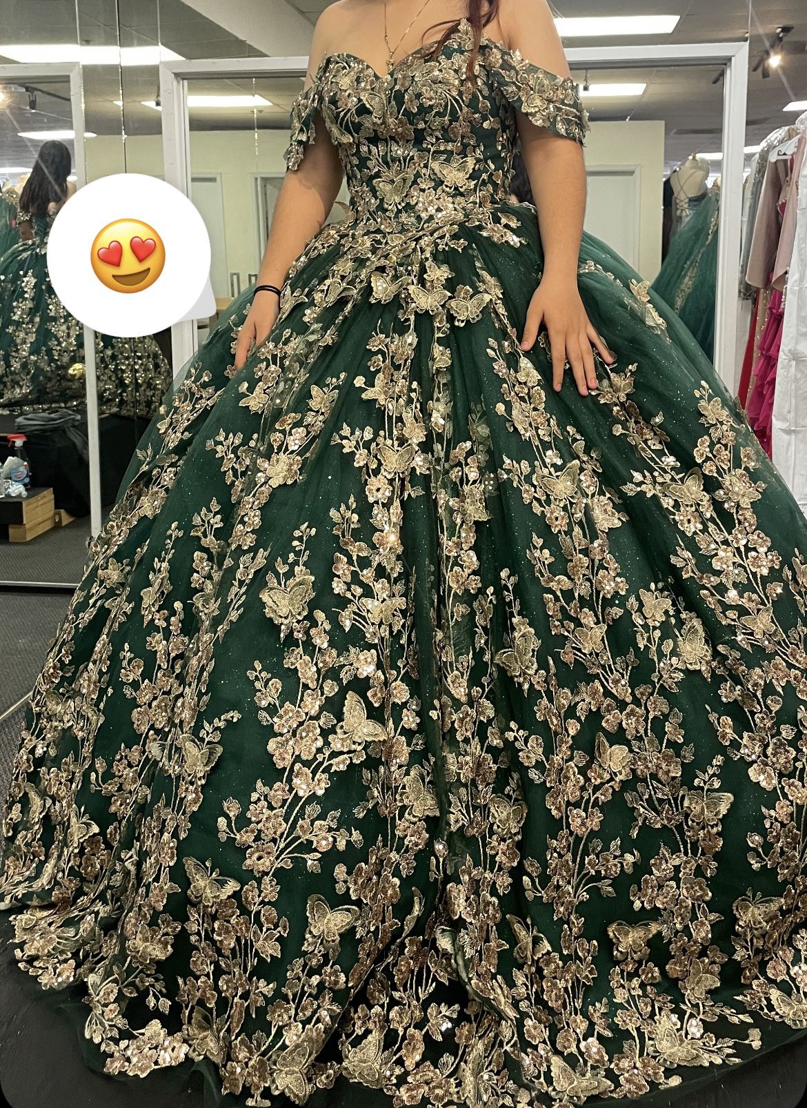 Emerald Green And Gold Quince Dress  
