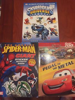 In good condition with about 70% of the stickers remaining. Spiderman, cars, Skylanders