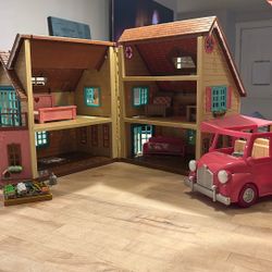 Li’l Woodzeez House, Car, Sheep Family And Accessories 