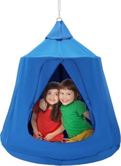 O577 $60 Hanging Tree Tent, 330 LBS Capacity Hanging Tent Swing for Indoor and Outdoor Hammock Sensory Swing Chair w/LED Lights String, Inflatable B