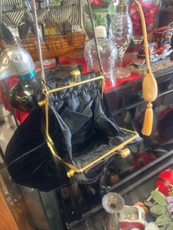 Black Velvet Evening Bag with Gold Frame