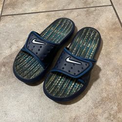 Vintage Y2K Nike Benassi Slides Navy Blue Clear Gel Bubble Massage Sandals size men’s 7