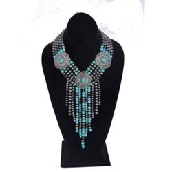 Turquoise And Gunmetal Necklace 
