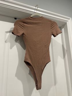 Brown Short Sleeve Thong Bodysuit