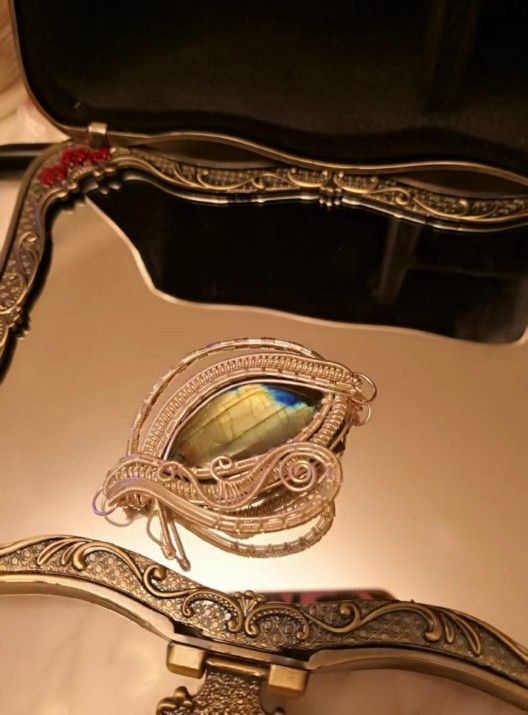 In Stock Heavy Duty Eye of Horus Wire Wrapped Pendant Natural Labradorite 14k Egyptian Amulet Necklace
