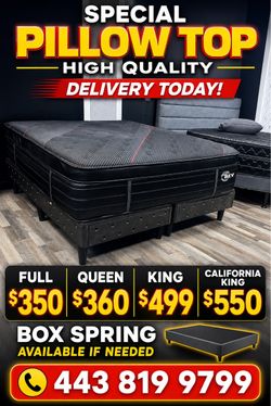 🔥 Special Queen Pillows Top With Free Box Spring - Same Day Delivery