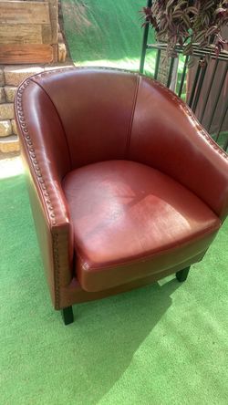 Stylish Burgundy Red Leather-Look Tub Chair Nailhead Detail (Noble House)