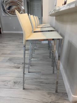 Italian off white leather contemporary barstools set of 4
