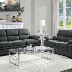 2PC Gray Sofa & Loveseat 