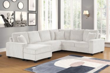 Rana 5-Piece Plush Corduroy Sectional – White