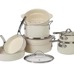 Bloomhouse 12 Piece Aluminum Pots and Pans Cookware Set w/Non-toxic Ceramic New In Box