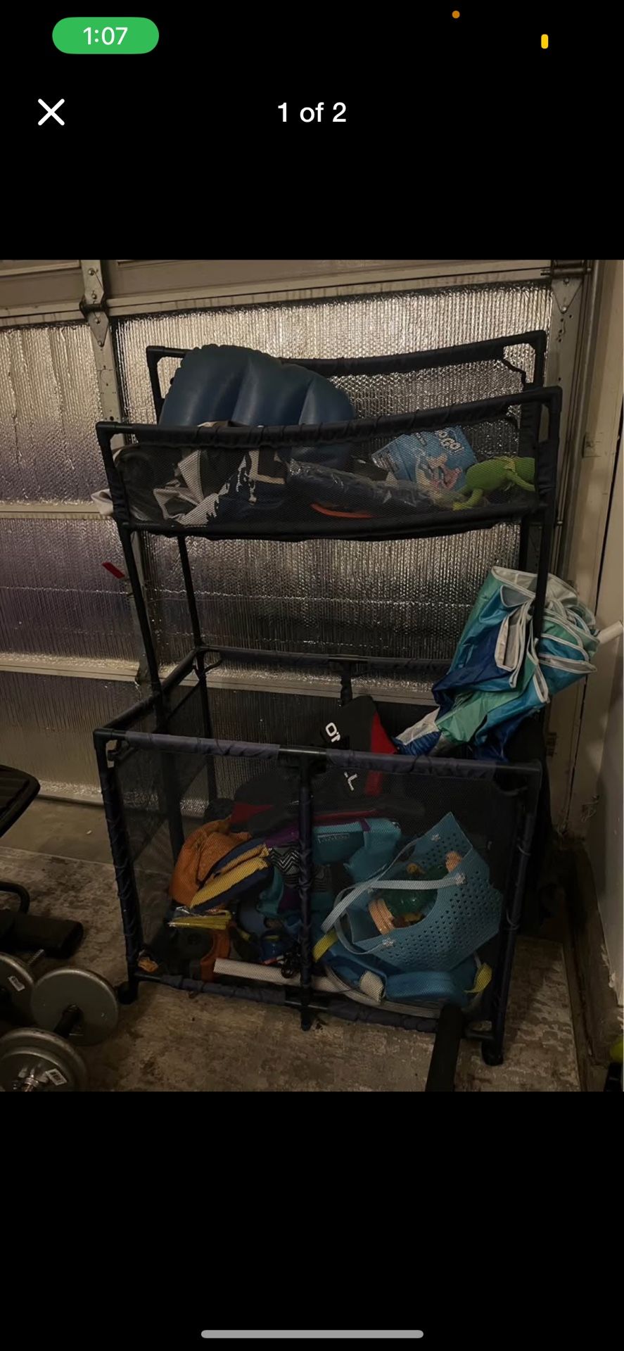 Pool float storage bin 