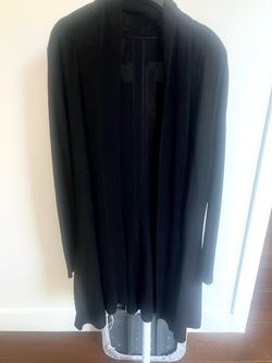 Black Long Ribbed Open-Front Cardigan