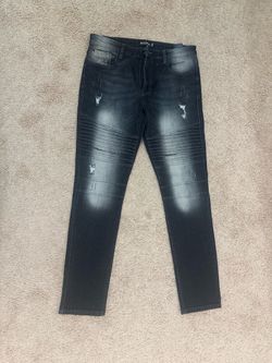 Southpole Men’s Black Distressed Biker Jeans 38x32 – Skinny Fit