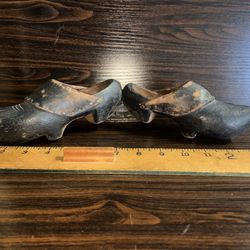 Antique Chinese Foot Binding Shoes Original 19th Century Wood & Leather 
