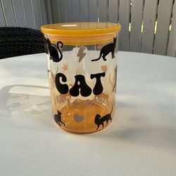Cat Mom Glass Mug – Cute Cat Lover Gift Cup w/ Lid & Straw